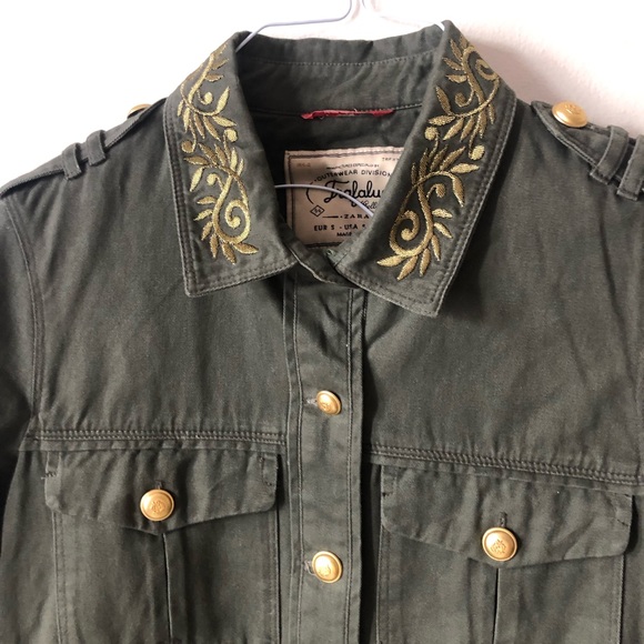 ❤️Zara Trafaluc Military Green Shirt Jacket Shacket Embroidered Golden Pockets S - Picture 3 of 11